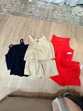Express Tank/Short linen Sets in Black, Beige, (L,10) Old Navy linen set Red (M)